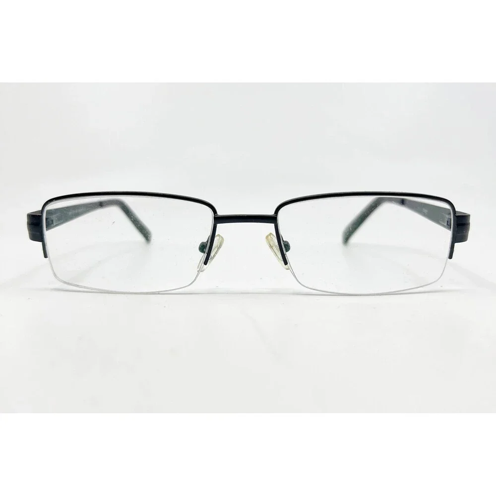 Legacy Eyeglasses Mens Black Rectangular Semi-Rimless MR1001 BK 54-18-140